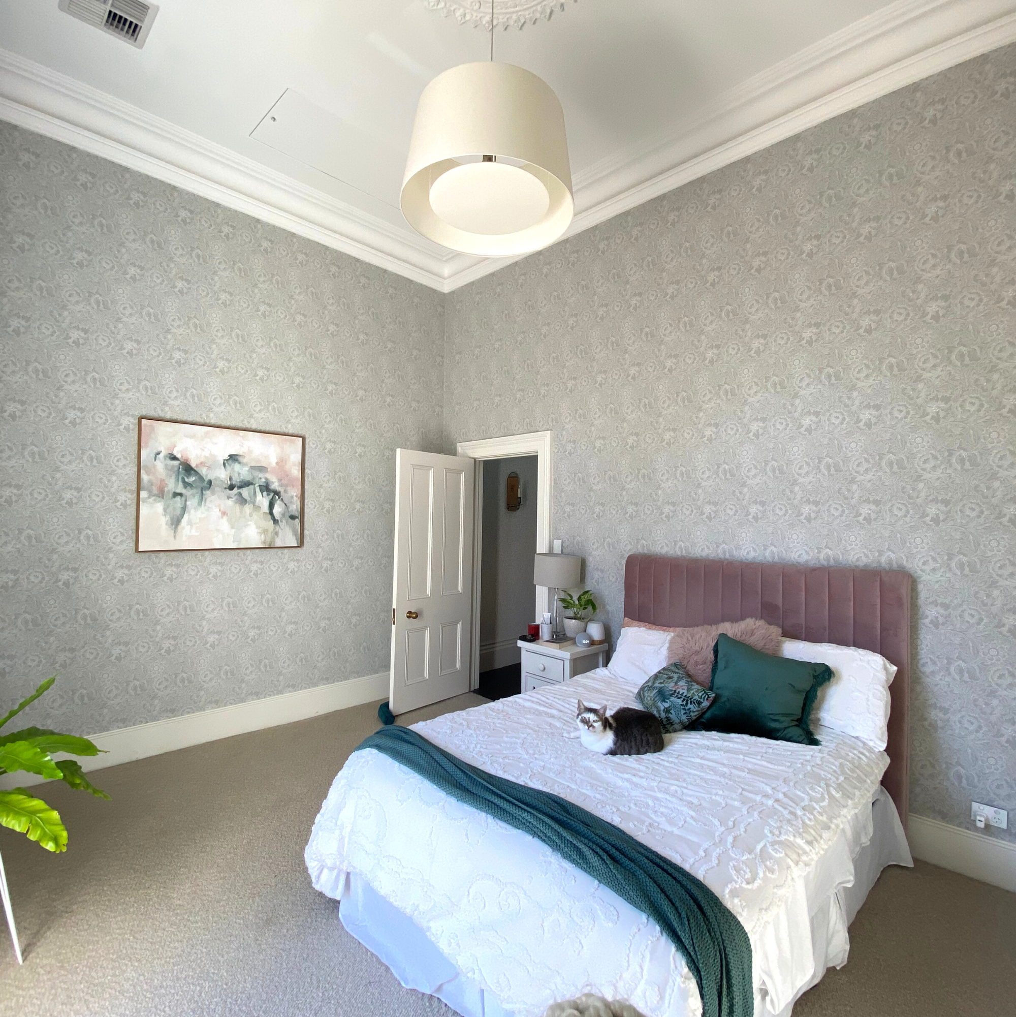 Main bedroom with wallpaper